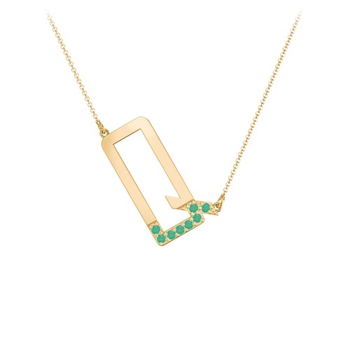 Asymmetrical Initial Necklace with Accent Stones - Q – 18K Gold Plated Silver with Emerald