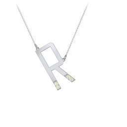 Asymmetrical Initial Necklace with Accent Stones - R