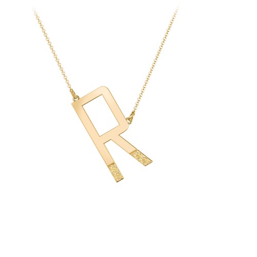 Asymmetrical Initial Necklace with Accent Stones - R – 18K Gold Plated Silver with Citrine
