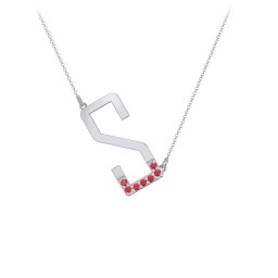 Asymmetrical Initial Necklace with Accent Stones - S