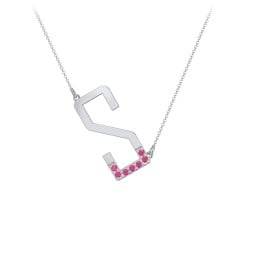 Asymmetrical Initial Necklace with Accent Stones - S