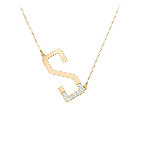 Asymmetrical Initial Necklace with Accent Stones - S – 18K Gold Plated Silver with Blue Topaz