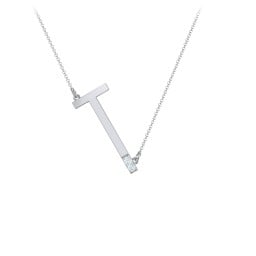 Asymmetrical Initial Necklace with Accent Stones - T