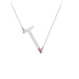 Asymmetrical Initial Necklace with Accent Stones - T