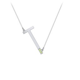 Asymmetrical Initial Necklace with Accent Stones - T