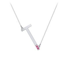 Asymmetrical Initial Necklace with Accent Stones - T