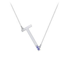 Asymmetrical Initial Necklace with Accent Stones - T