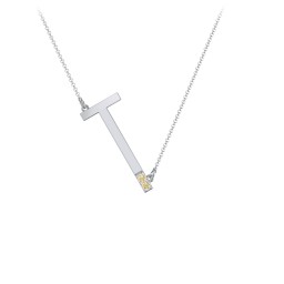 Asymmetrical Initial Necklace with Accent Stones - T