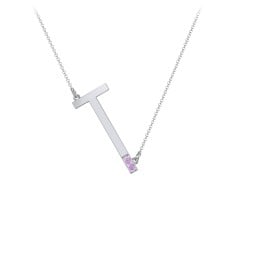 Asymmetrical Initial Necklace with Accent Stones - T