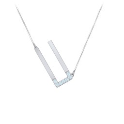 Asymmetrical Initial Necklace with Accent Stones - U