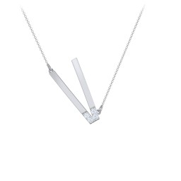 Asymmetrical Initial Necklace with Accent Stones - V