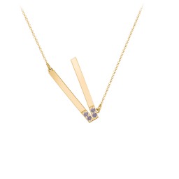 Asymmetrical Initial Necklace with Accent Stones - V in 18K Gold Plated Silver with Alexandrite