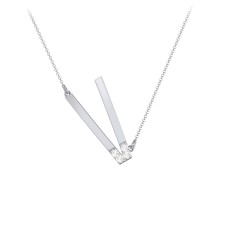 Asymmetrical Initial Necklace with Accent Stones - V – Sterling Silver with Cubic Zirconia