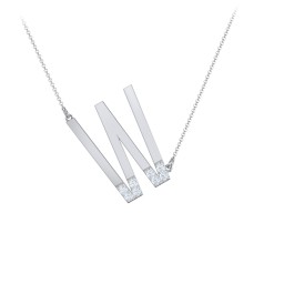 Asymmetrical Initial Necklace with Accent Stones - W