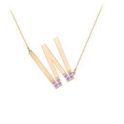 Asymmetrical Initial Necklace with Accent Stones - W in 18K Gold Plated Silver with Amethyst
