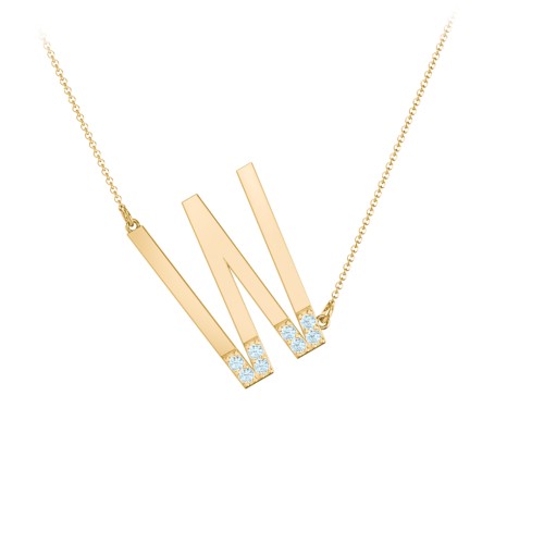 Asymmetrical Initial Necklace with Accent Stones - W – 18K Gold Plated Silver with Blue Topaz
