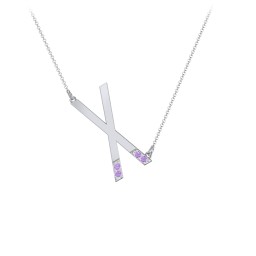 Asymmetrical Initial Necklace with Accent Stones - X