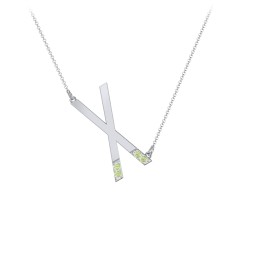 Asymmetrical Initial Necklace with Accent Stones - X