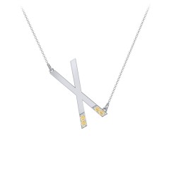 Asymmetrical Initial Necklace with Accent Stones - X