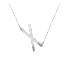 Asymmetrical Initial Necklace with Accent Stones - X