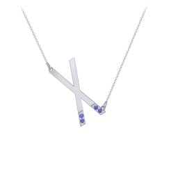 Asymmetrical Initial Necklace with Accent Stones - X