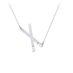 Asymmetrical Initial Necklace with Accent Stones - X
