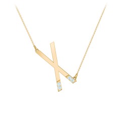 Asymmetrical Initial Necklace with Accent Stones - X in 18K Gold Plated Silver with Blue Topaz
