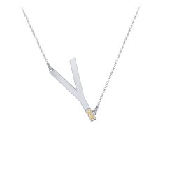 Asymmetrical Initial Necklace with Accent Stones - Y