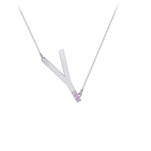 Asymmetrical Initial Necklace with Accent Stones - Y