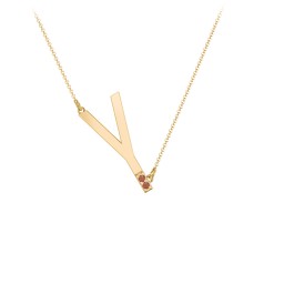 Asymmetrical Initial Necklace with Accent Stones - Y in 18K Gold Plated Silver with Garnet