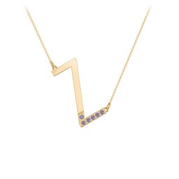 Asymmetrical Initial Necklace with Accent Stones - Z in 18K Gold Plated Silver with Alexandrite