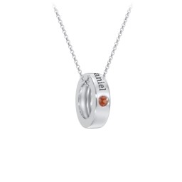 Engravable Gemstone Stacking Ring Charm Necklace - 1 in 925 Sterling Silver with Garnet