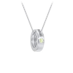 Engravable Gemstone Stacking Ring Charm Necklace - 1 in 925 Sterling Silver with Peridot