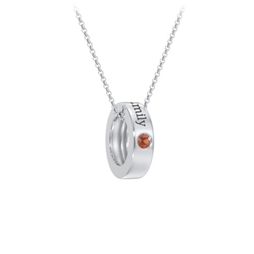 Engravable Gemstone Stacking Ring Charm Necklace - 1 – Sterling Silver with Garnet