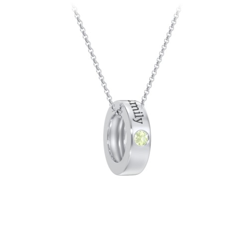 Engravable Gemstone Stacking Ring Charm Necklace - 1 – Sterling Silver with Peridot