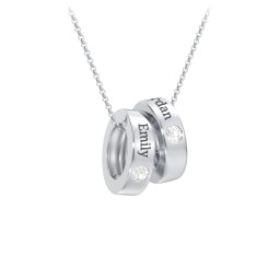 Engravable Gemstone Stacking Ring Charm Necklace - 2 in 925 Sterling Silver with Diamond