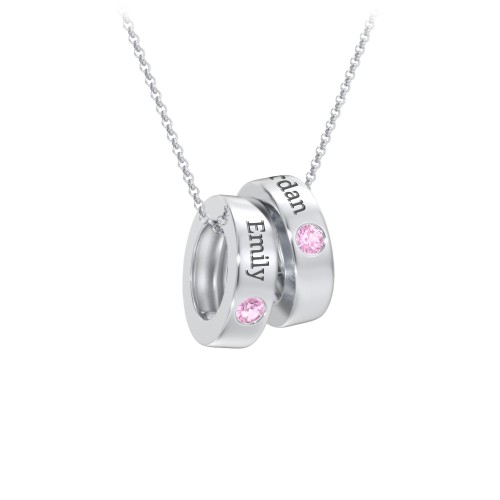 Engravable Gemstone Stacking Ring Charm Necklace - 2 – Sterling Silver with Pink Sapphire