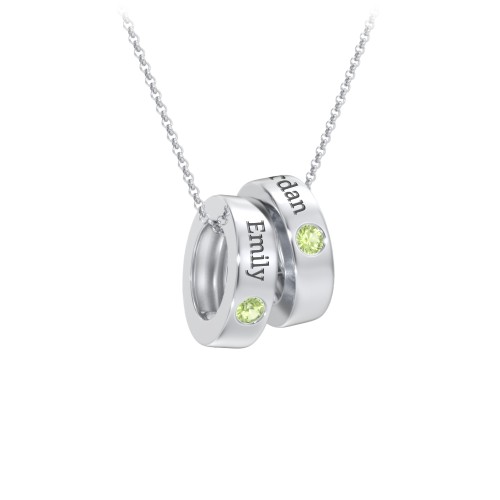 Engravable Gemstone Stacking Ring Charm Necklace - 2 – Sterling Silver with Peridot