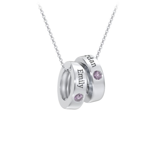 Engravable Gemstone Stacking Ring Charm Necklace - 2 – Sterling Silver with Alexandrite