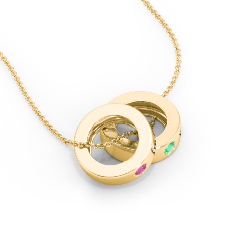 Engravable Gemstone Stacking Ring Charm Necklace - 2 – 9kt Yellow Gold with Ruby and Emerald