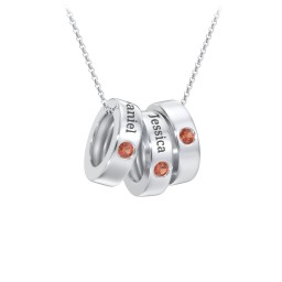 Engravable Gemstone Stacking Ring Charm Necklace - 3 in 925 Sterling Silver with Garnet