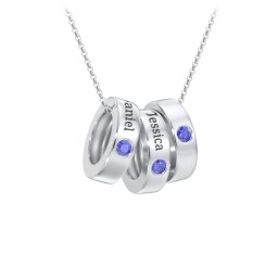 Engravable Gemstone Stacking Ring Charm Necklace - 3 in 925 Sterling Silver with Blue Sapphire