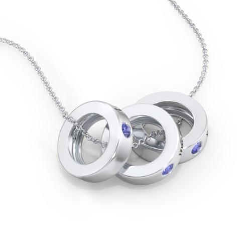 Engravable Gemstone Stacking Ring Charm Necklace - 3 – Sterling Silver with Blue Sapphire
