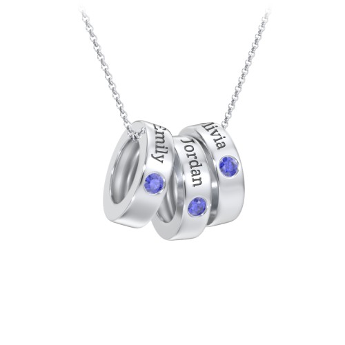Engravable Gemstone Stacking Ring Charm Necklace - 3 – Sterling Silver with Blue Sapphire