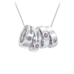 Engravable Gemstone Stacking Ring Charm Necklace - 4 in 925 Sterling Silver with Alexandrite