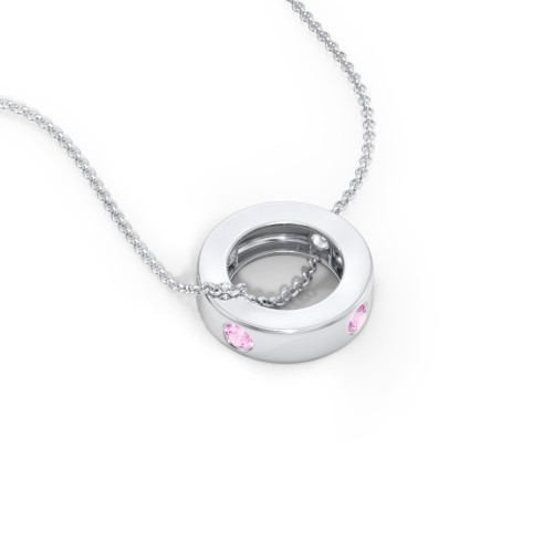 Multi-Gemstone Stacking Ring Charm Necklace - 1 – Sterling Silver with Pink Sapphire