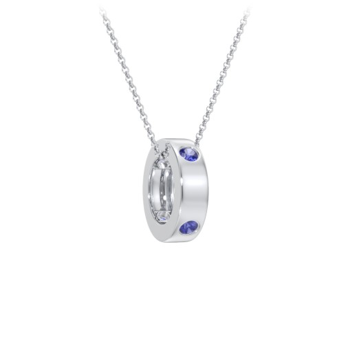 Multi-Gemstone Stacking Ring Charm Necklace - 1 – Sterling Silver with Blue Sapphire
