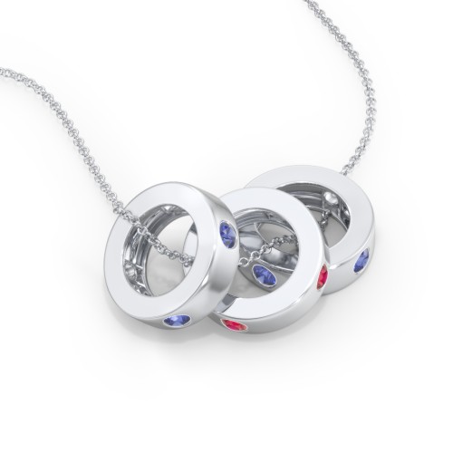 Multi-Gemstone Stacking Ring Charm Necklace - 3 – Sterling Silver with Blue Sapphire and Garnet