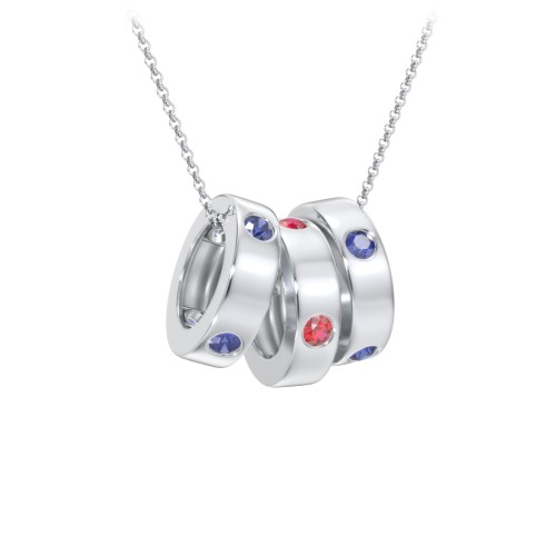 Multi-Gemstone Stacking Ring Charm Necklace - 3 – Sterling Silver with Blue Sapphire and Garnet