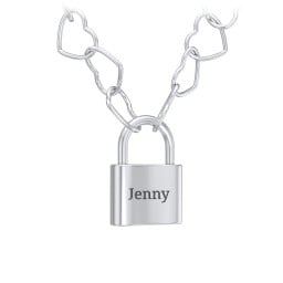Engravable Lock with Heart Link Chain